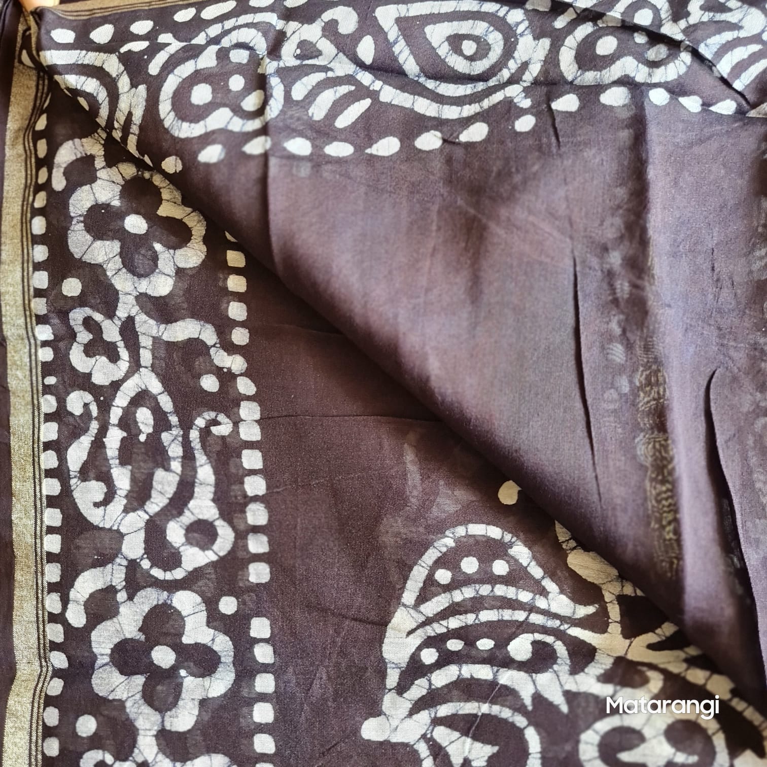 Midnight Blue Chanderi Silk with Batik Handblock Print Midnight Blue Chanderi Silk with Batik Handblock Print