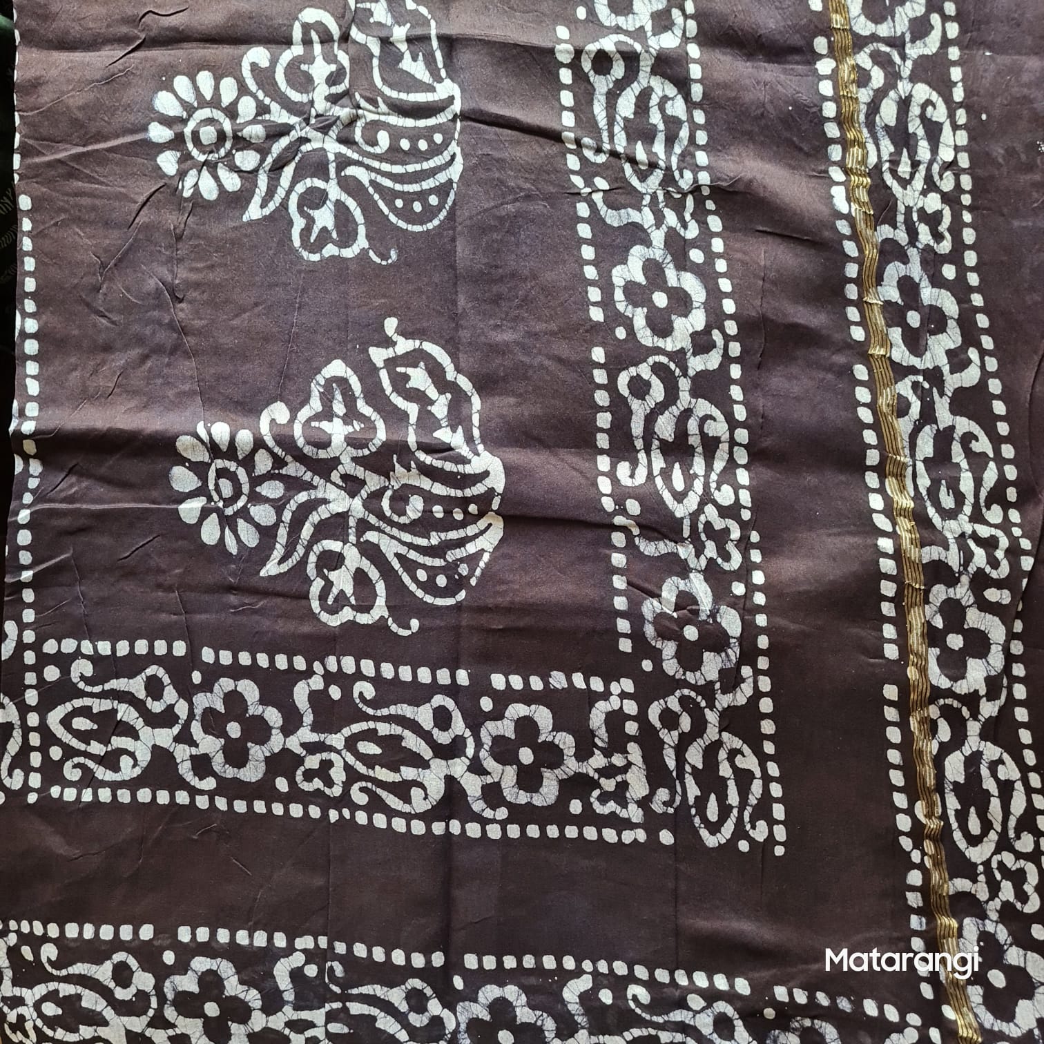 Midnight Blue Chanderi Silk with Batik Handblock Print Midnight Blue Chanderi Silk with Batik Handblock Print