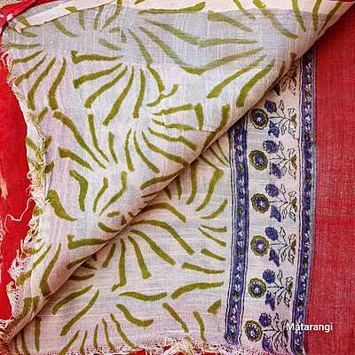 Red Linen Cotton Saree with Hand Block Print Red Linen Cotton Saree with Hand Block Print