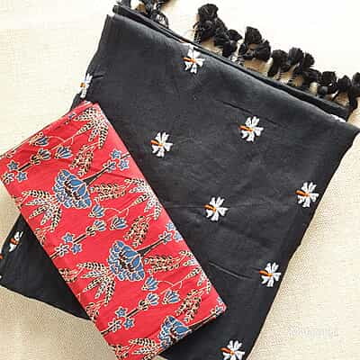 Black Khadi Cotton Saree with embroidery Black Khadi Cotton Saree with embroidery