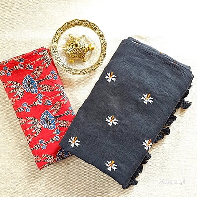 Black Khadi Cotton Saree with embroidery