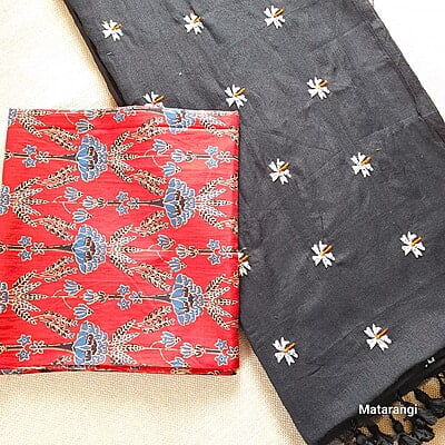 Black Khadi Cotton Saree with embroidery Black Khadi Cotton Saree with embroidery