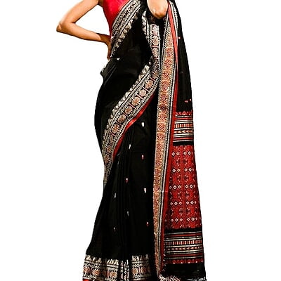 Black Premium Handwoven Khadi Cotton Jamdani Saree Black Premium Handwoven Khadi Cotton Jamdani Saree