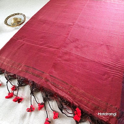 Maroon Khadi Cotton Zari Striped Saree Maroon Khadi Cotton Zari Striped Saree