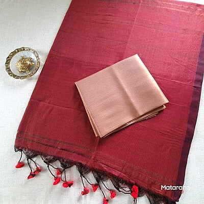 Maroon Khadi Cotton Zari Striped Saree Maroon Khadi Cotton Zari Striped Saree