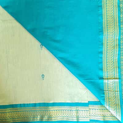 Pastel Teal Blue Kalyani Cotton Saree wTth Teal Blue border