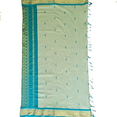 Pastel Teal Blue Kalyani Cotton Saree wTth Teal Blue border