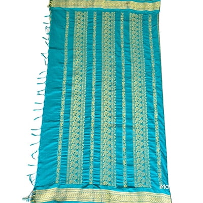 Pastel Teal Blue Kalyani Cotton Saree wTth Teal Blue border