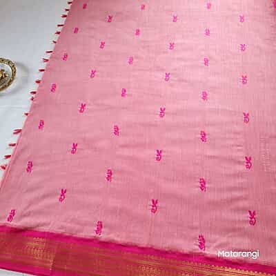 Light Pink Kalyani Cotton Saree with Dark Pink border Light Pink Kalyani Cotton Saree with Dark Pink border