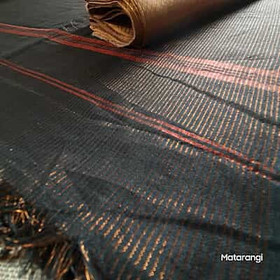 Black Khadi Cotton Zari Striped Saree