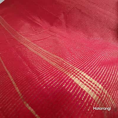 Red Khadi Cotton Zari Striped Saree