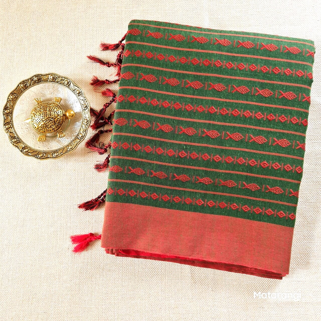 Green Striped Cotton Saree