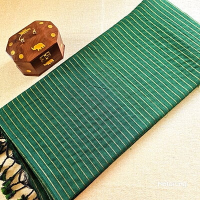 Green Striped Khadi Cotton Saree Green Striped Khadi Cotton Saree