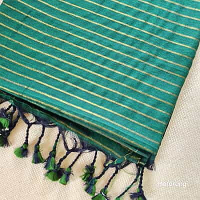Green Striped Khadi Cotton Saree Green Striped Khadi Cotton Saree