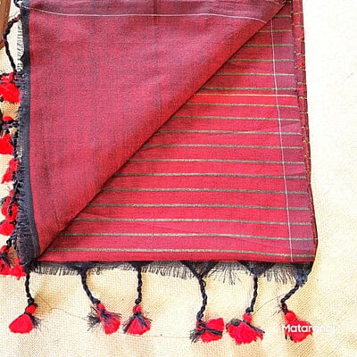 Maroon Striped Khadi Cotton Saree Maroon Striped Khadi Cotton Saree