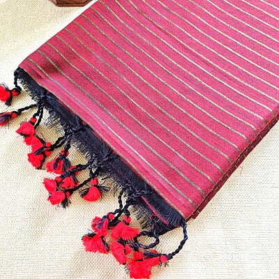 Maroon Striped Khadi Cotton Saree Maroon Striped Khadi Cotton Saree