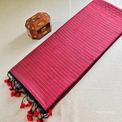 Maroon Striped Khadi Cotton Saree Maroon Striped Khadi Cotton Saree