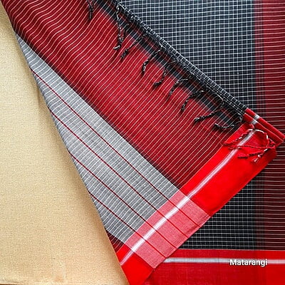 Black Check Design Pure Khadi Cotton Handloom Saree Black Check Design Pure Khadi Cotton Handloom Saree