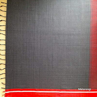 Black Check Design Pure Khadi Cotton Handloom Saree Black Check Design Pure Khadi Cotton Handloom Saree