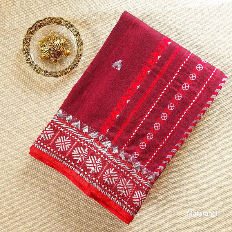 Maroon Premium Handwoven Khadi Cotton Jamdani Saree Maroon Premium Handwoven Khadi Cotton Jamdani Saree