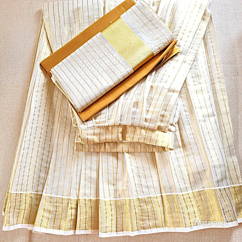 Golden Tissue Striped Dhavani Golden Tissue Striped Dhavani
