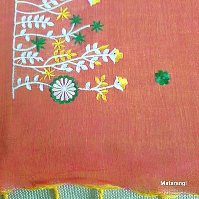 Peach Embroidered Pure Cotton Saree
