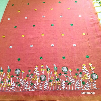 Peach Embroidered Pure Cotton Saree