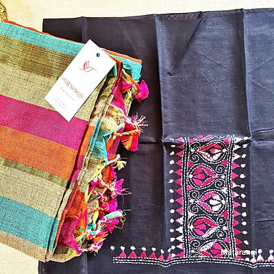 Multicolor Handloom Pure Khadi Cotton Saree