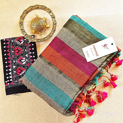 Multicolor Handloom Pure Khadi Cotton Saree