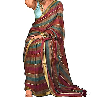 Multicolor Handloom Pure Khadi Cotton Saree