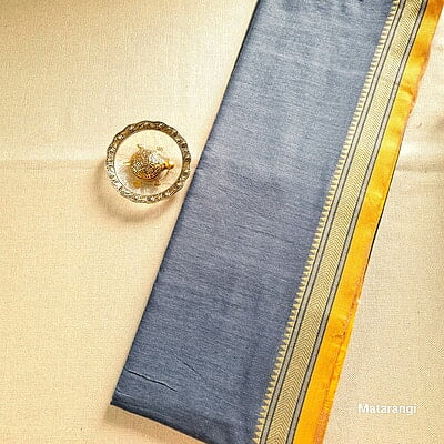 Bluish Grey Handloom Khadi Saree