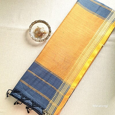 Bluish Grey Handloom Khadi Saree