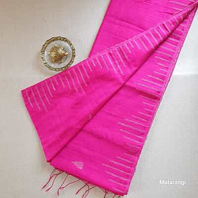 Pink Handloom Khadi Silk Cotton with Temple Border Pink Handloom Khadi Silk Cotton with Temple Border