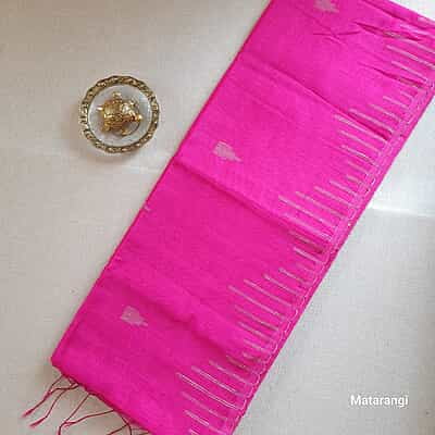 Pink Handloom Khadi Silk Cotton with Temple Border Pink Handloom Khadi Silk Cotton with Temple Border