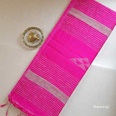 Pink Handloom Khadi Silk Cotton with Temple Border Pink Handloom Khadi Silk Cotton with Temple Border