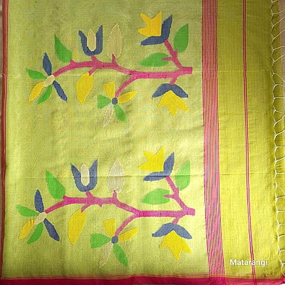 Lime Green Khadi Silk Cotton Handloom Jamdani Saree Lime Green Khadi Silk Cotton Handloom Jamdani Saree