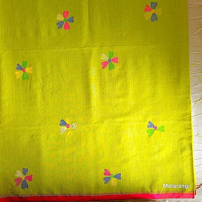 Lime Green Khadi Silk Cotton Handloom Jamdani Saree Lime Green Khadi Silk Cotton Handloom Jamdani Saree