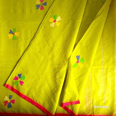 Lime Green Khadi Silk Cotton Handloom Jamdani Saree Lime Green Khadi Silk Cotton Handloom Jamdani Saree