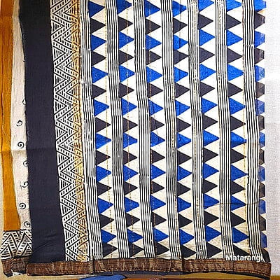 Premium Mustard Hand Block Printed Maheshwari Silk Saree