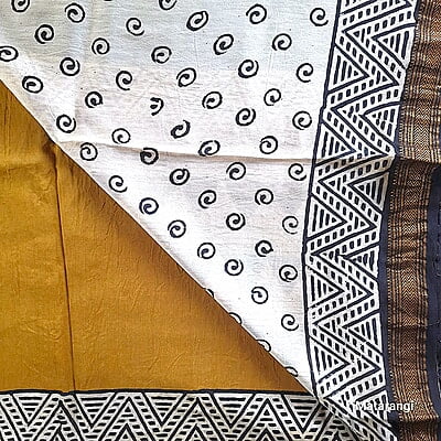 Premium Mustard Hand Block Printed Maheshwari Silk Saree