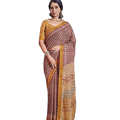 Maroon MulMul Cotton Saree