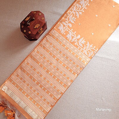Pastel Orange Munga Jamdani Saree