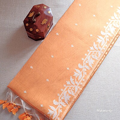 Pastel Orange Munga Jamdani Saree