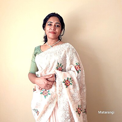 Peach Chiffon Embroidered Saree
