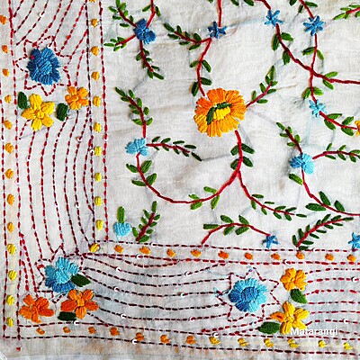 Light Blue Chapa Phulkari Chanderi Saree