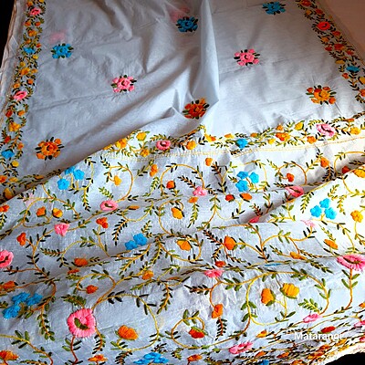 Light Blue Chapa Phulkari Chanderi Saree