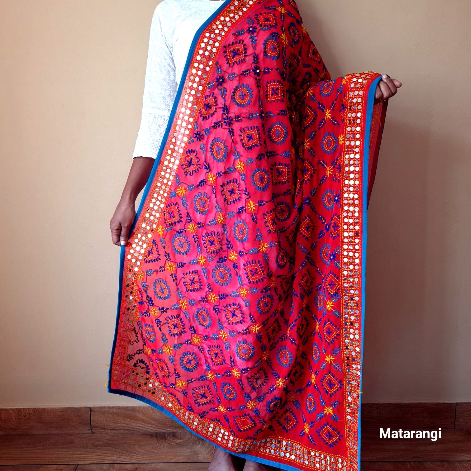 Red Chapa Phulkari Georgette Duppatta