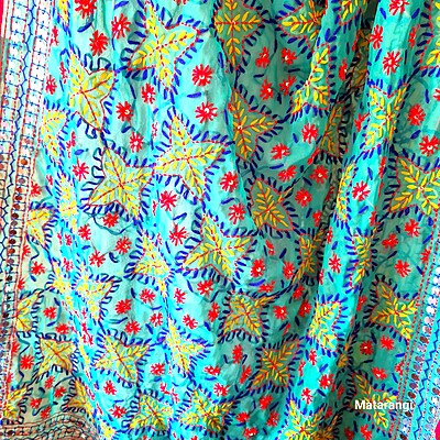 Turquoise Green Chapa Phulkari Georgette Duppatta