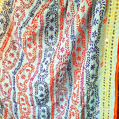 Light Blue Chapa Phulkari Georgette Duppatta Light Blue Chapa Phulkari Georgette Duppatta