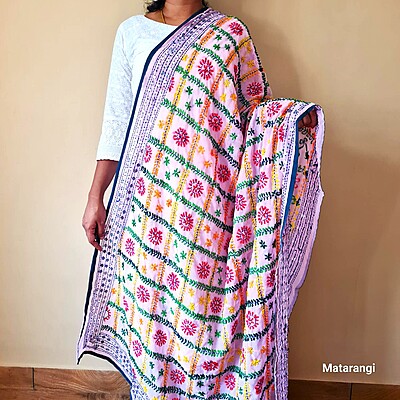 Light Rose Chapa Phulkari Georgette Duppatta Light Rose Chapa Phulkari Georgette Duppatta
